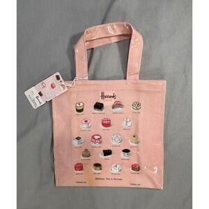 VTG Harrods Afternoon Tea tote bag small pink PVC-coated cotton with flaw